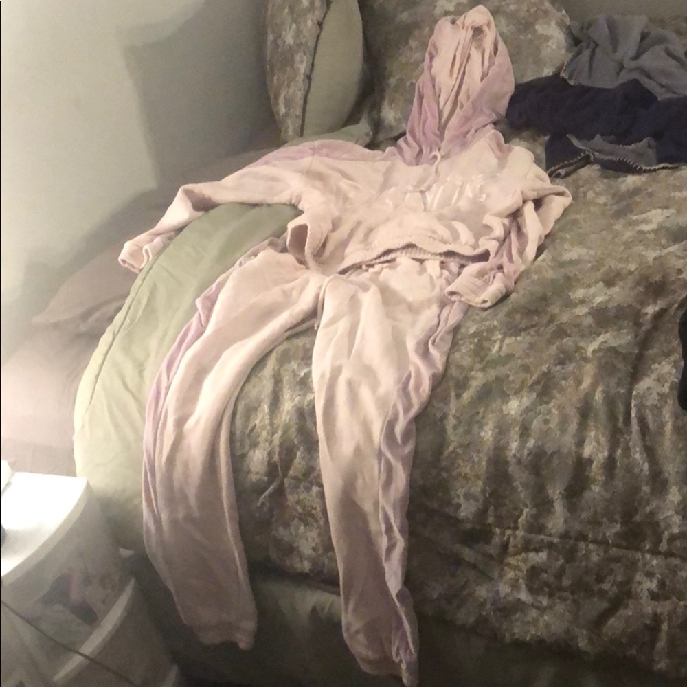 Small pink hoodie and medium matching pants